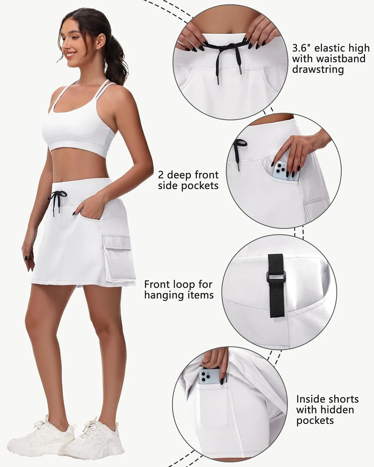 Women's 16" 20" Hiking Cargo Skort Skirt - High Waisted Golf Dressy Casual Workout Sport Skirt with Liner Quick Dry