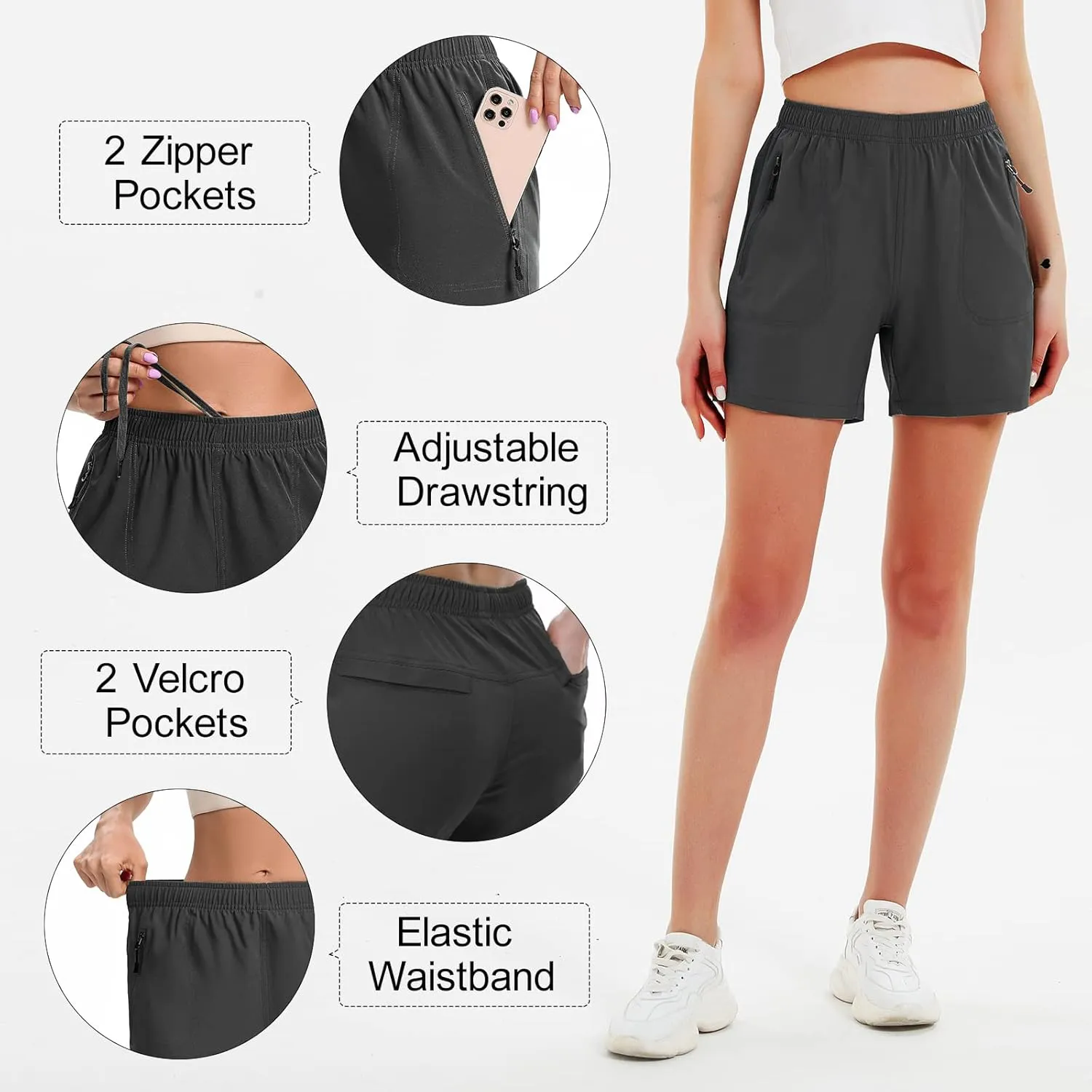 Women's 5" 7" Hiking Cargo Shorts Quick Dry Lightweight Athletic Outdoor Shorts for Workout with Zipper Pockets