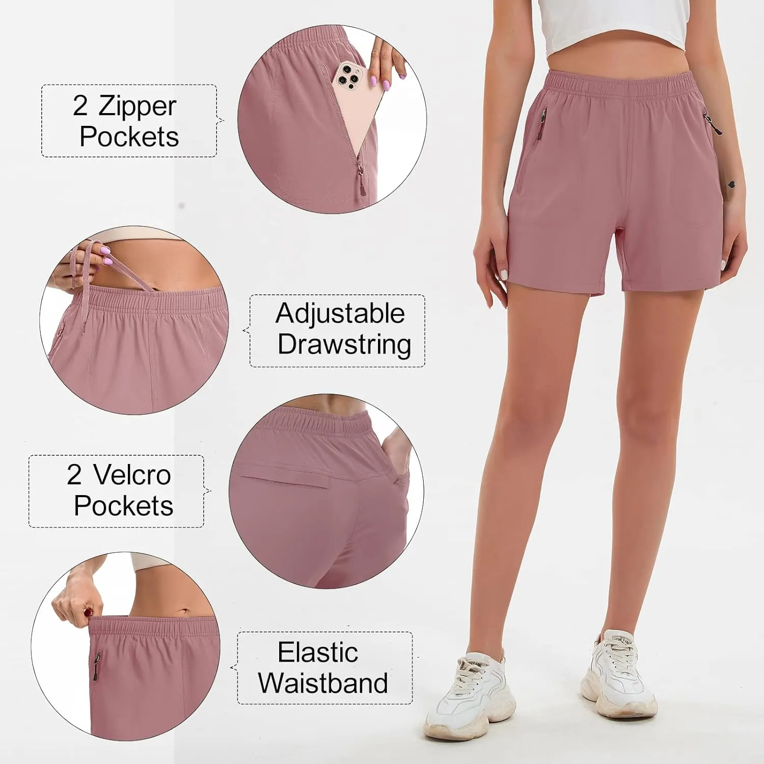 Women's 5" 7" Hiking Cargo Shorts Quick Dry Lightweight Athletic Outdoor Shorts for Workout with Zipper Pockets