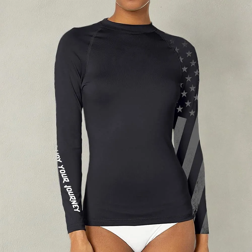 Women's American Flag Long Sleeve Sports Wicking T-Shirt Rash Guard for MMA BJJ Wrestling