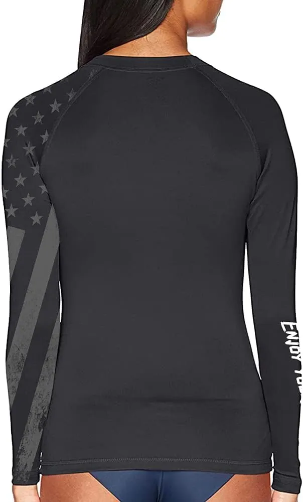 Women's American Flag Long Sleeve Sports Wicking T-Shirt Rash Guard for MMA BJJ Wrestling