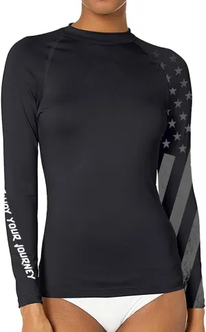 Women's American Flag Long Sleeve Sports Wicking T-Shirt Rash Guard for MMA BJJ Wrestling