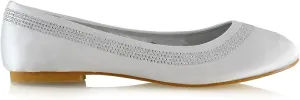 Womens Bridal Ballet Flats Ladies White Satin Slip On Satin Diamante Bridesmaid Party Pumps Shoes 8 B(M) US