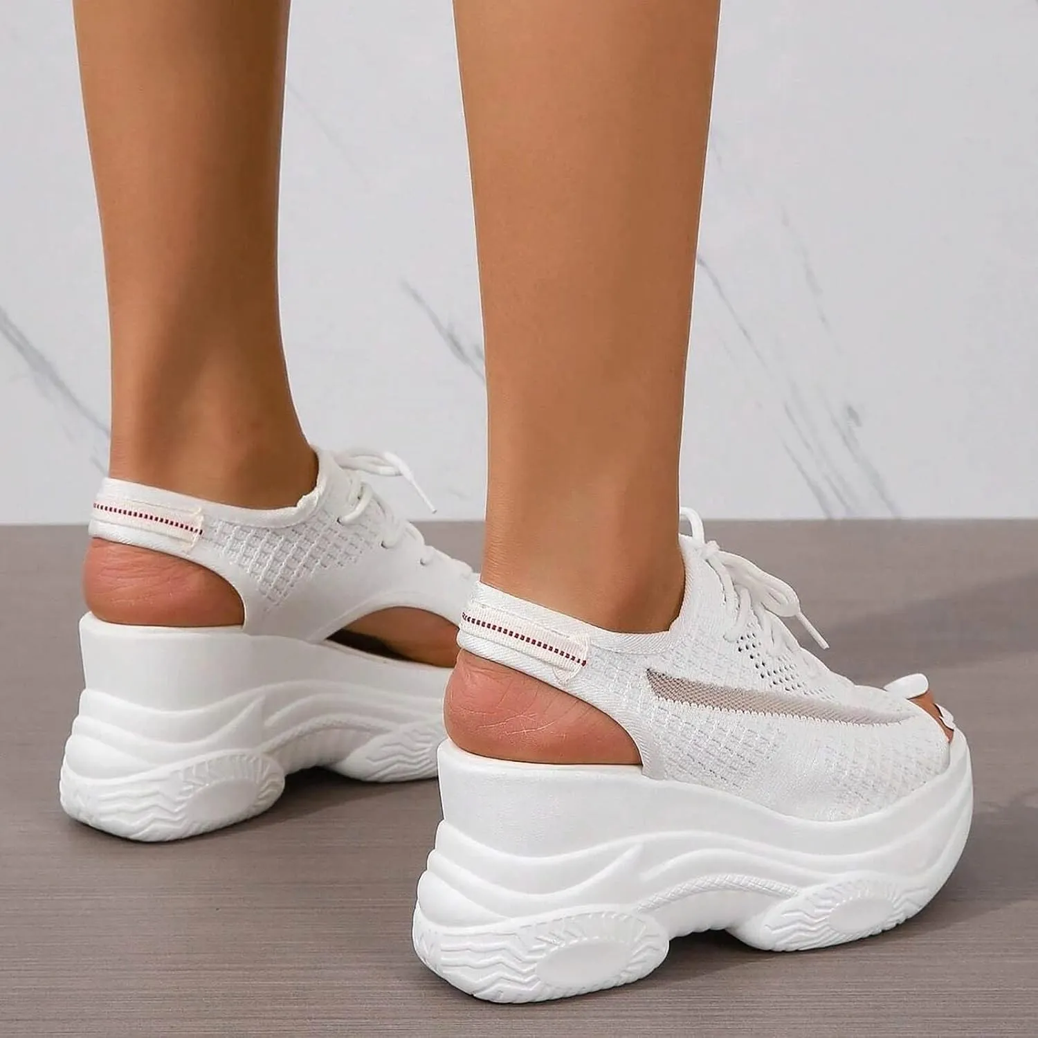 Women's Comfortable Walking Sandals Platform Sport Orthopedic Sandals with Arch Support Air Cushion Wedges Sandals Breathable Knit Open Toe Platform Sandals Washable Slingback Summer Shoes