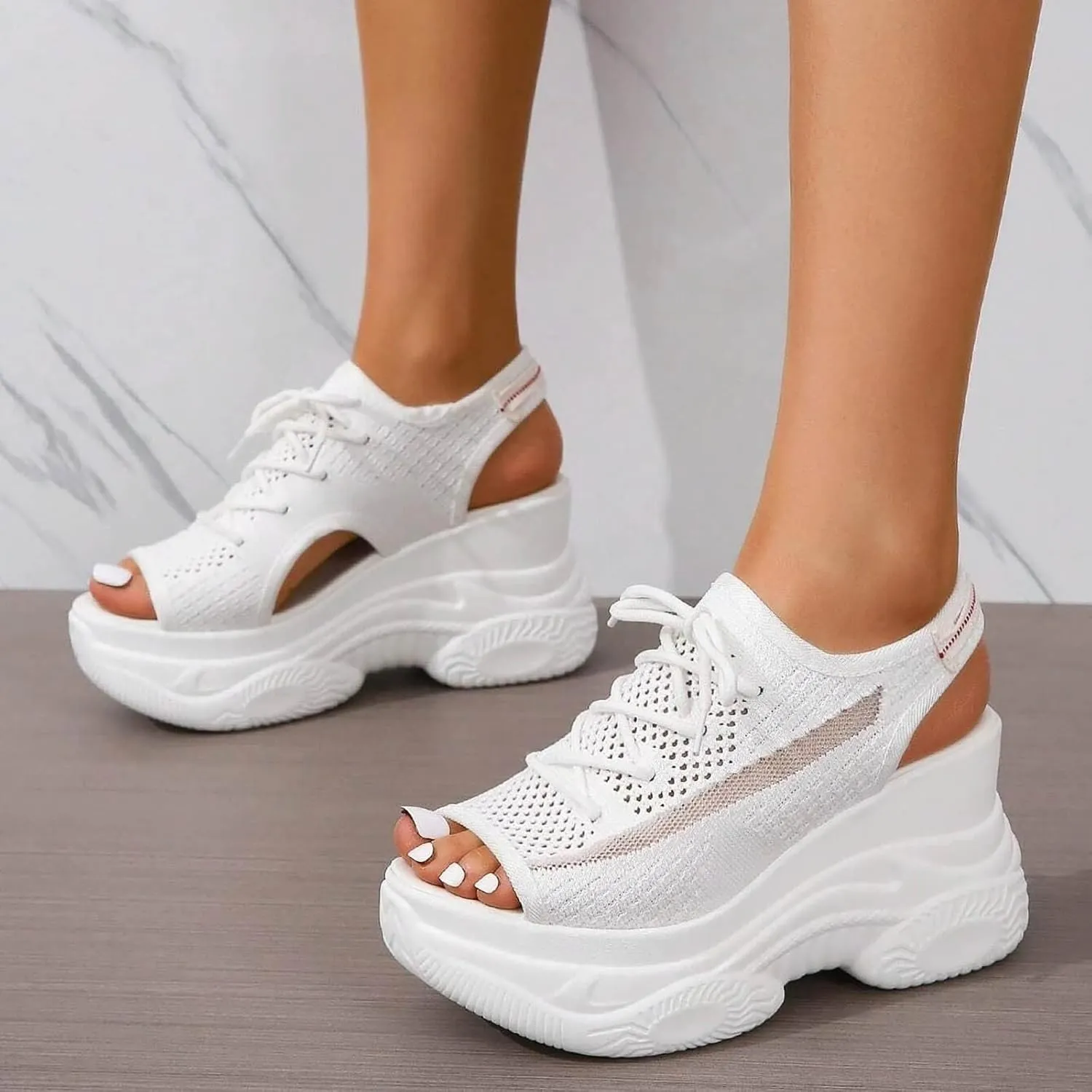 Women's Comfortable Walking Sandals Platform Sport Orthopedic Sandals with Arch Support Air Cushion Wedges Sandals Breathable Knit Open Toe Platform Sandals Washable Slingback Summer Shoes