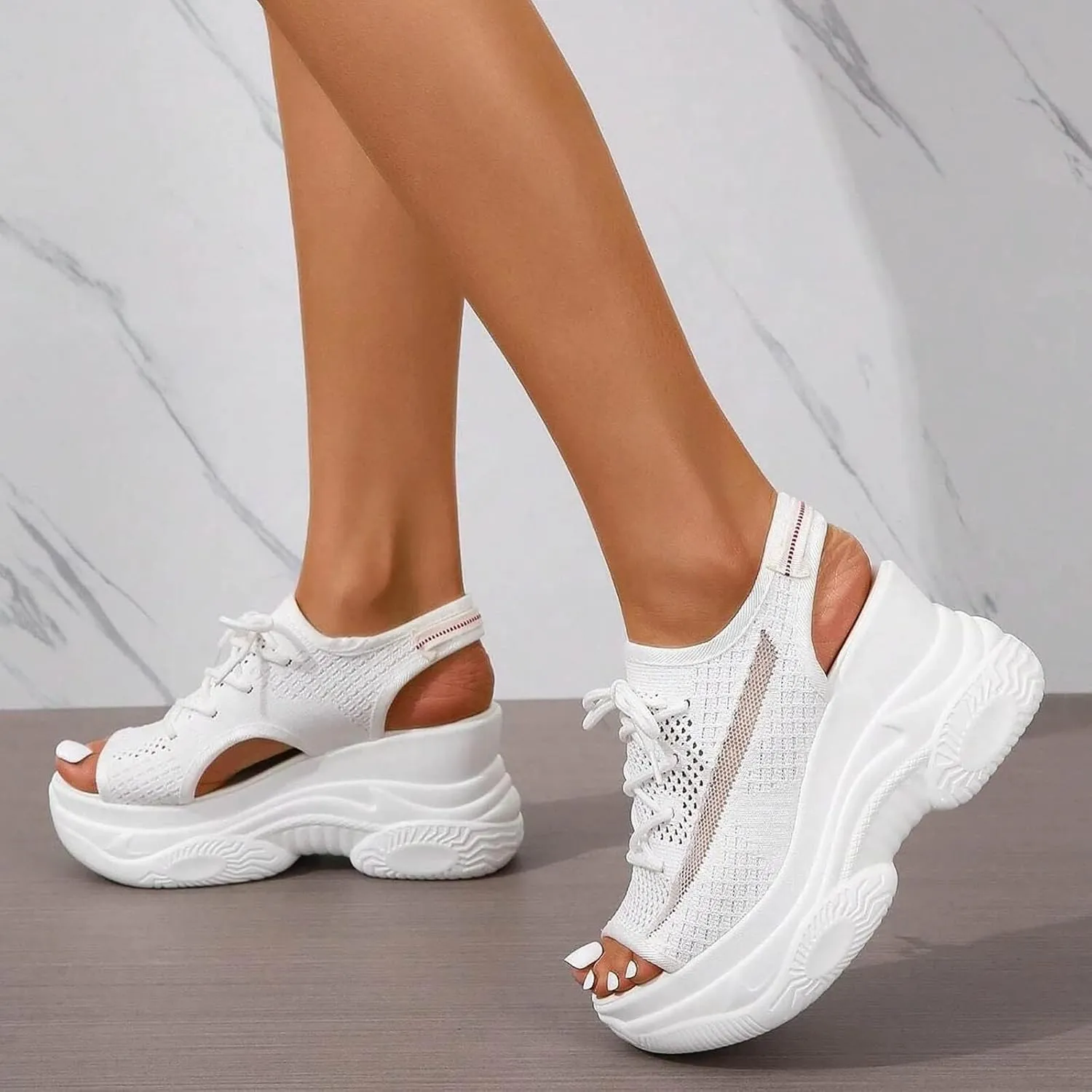 Women's Comfortable Walking Sandals Platform Sport Orthopedic Sandals with Arch Support Air Cushion Wedges Sandals Breathable Knit Open Toe Platform Sandals Washable Slingback Summer Shoes