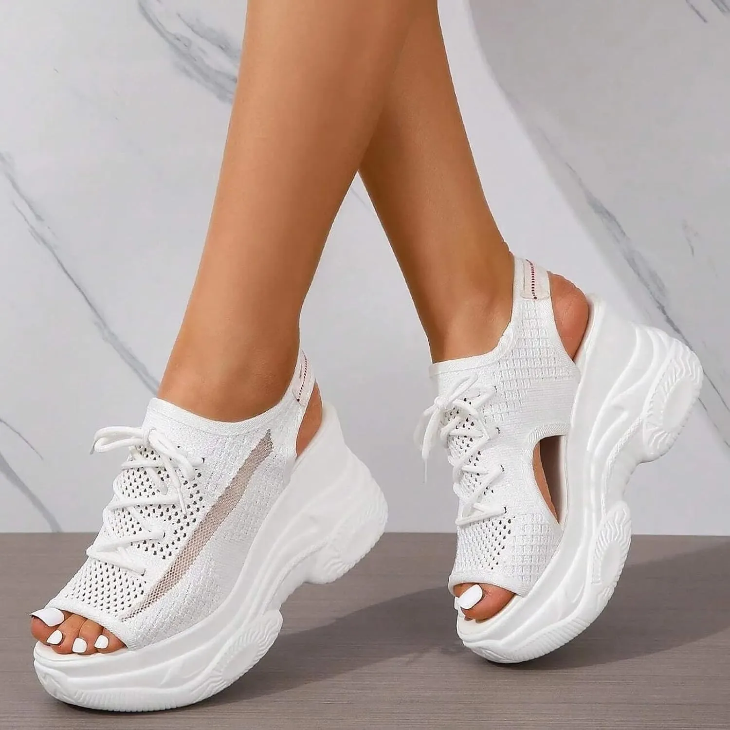 Women's Comfortable Walking Sandals Platform Sport Orthopedic Sandals with Arch Support Air Cushion Wedges Sandals Breathable Knit Open Toe Platform Sandals Washable Slingback Summer Shoes