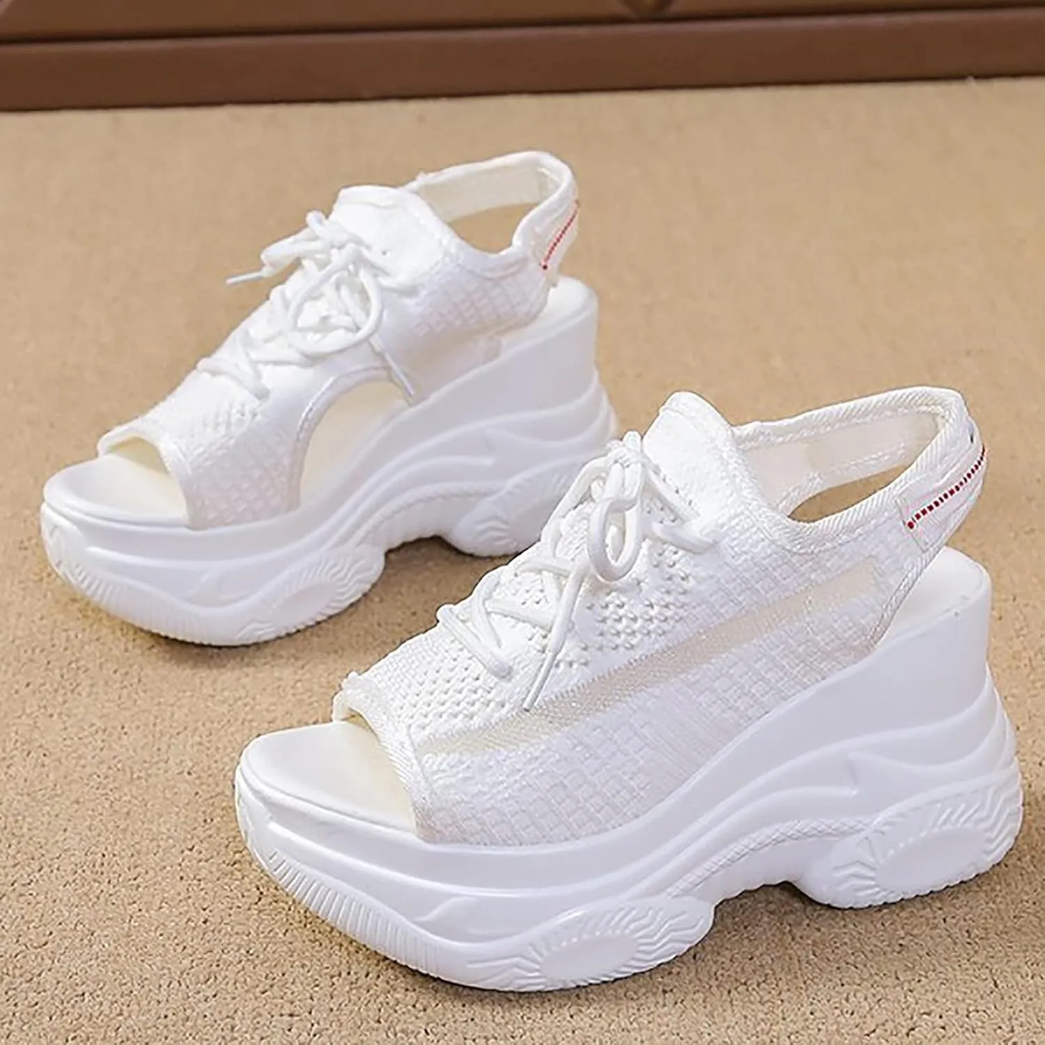 Women's Comfortable Walking Sandals Platform Sport Orthopedic Sandals with Arch Support Air Cushion Wedges Sandals Breathable Knit Open Toe Platform Sandals Washable Slingback Summer Shoes