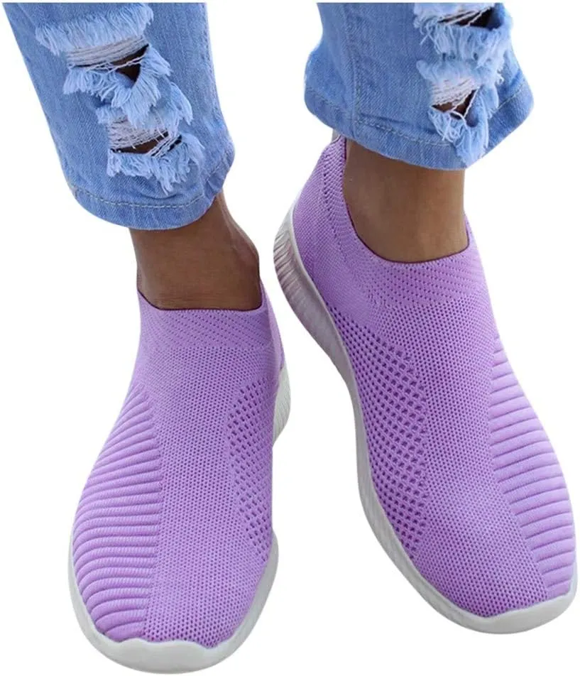 Womens Elastic Slip On Shoes Casual Walking Sneakers Lightweight Canvas Comfortable Flats Non Slip Loafers