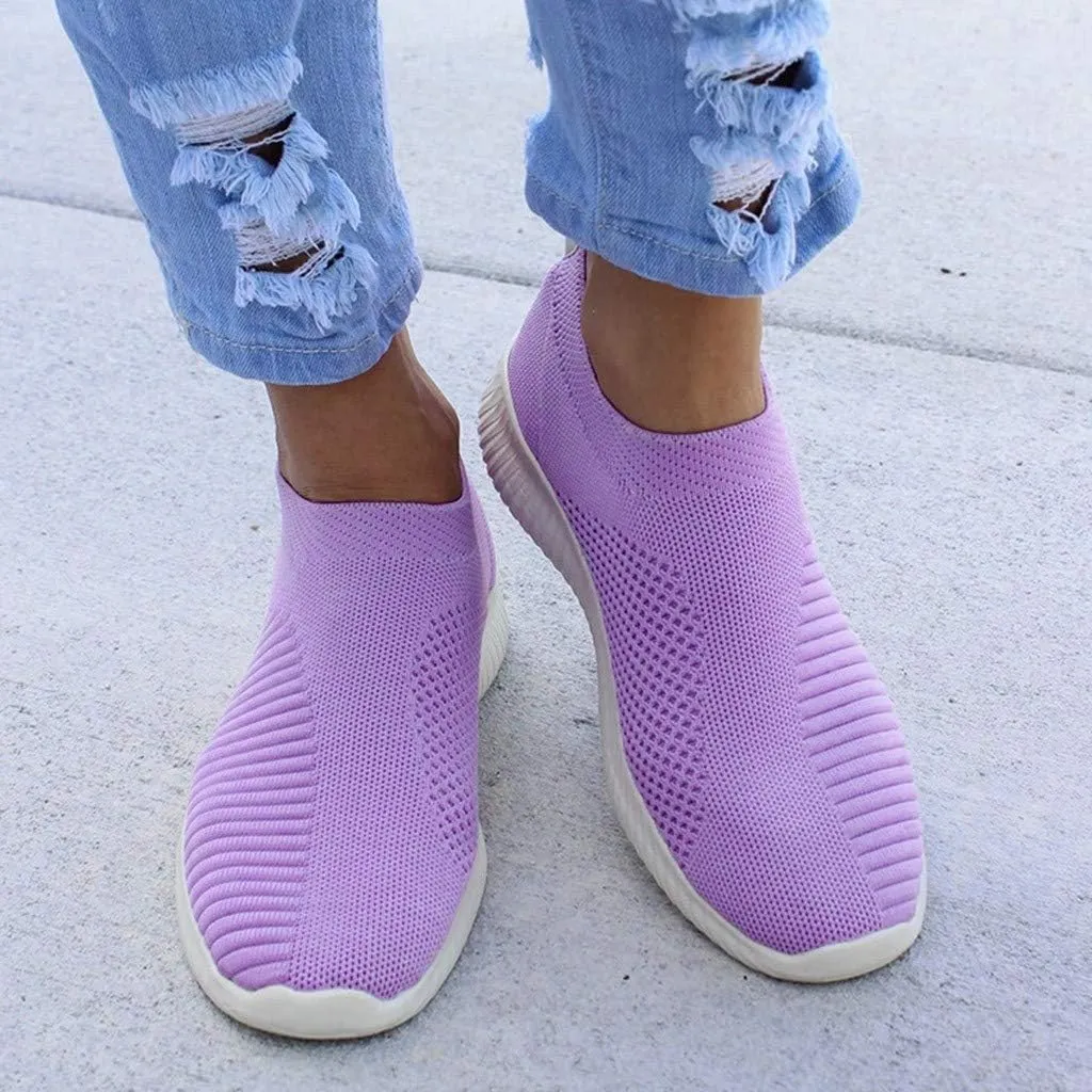 Womens Elastic Slip On Shoes Casual Walking Sneakers Lightweight Canvas Comfortable Flats Non Slip Loafers