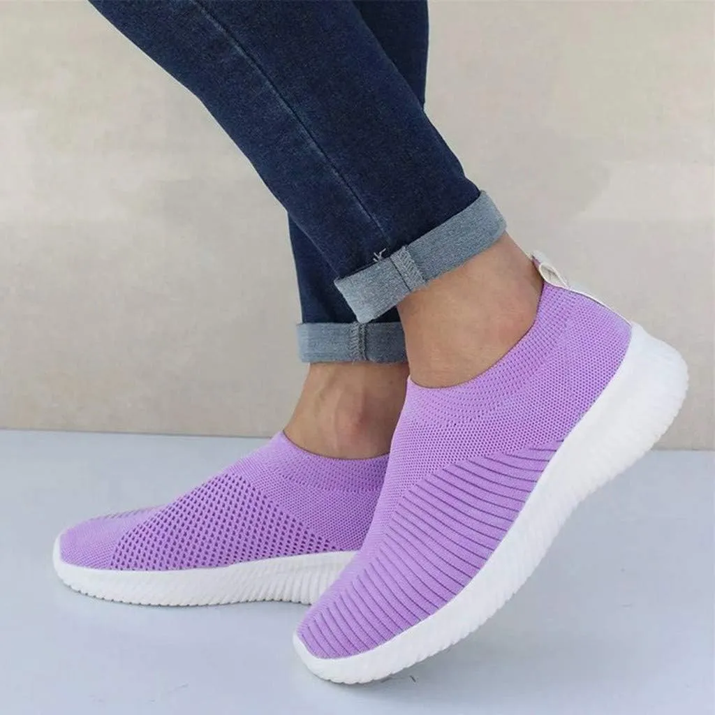 Womens Elastic Slip On Shoes Casual Walking Sneakers Lightweight Canvas Comfortable Flats Non Slip Loafers