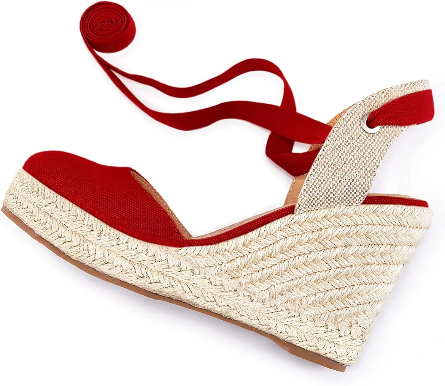 Women's Espadrille Wedge Sandals Closed Toe Lace Up Platform Ankle Wrap Summer Casual Shoes