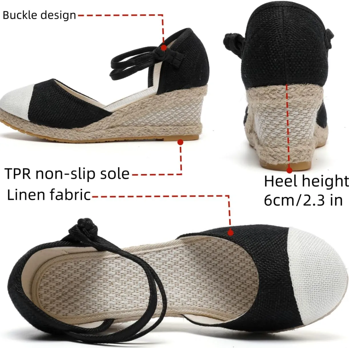 Women's Espadrilles Wedge Sandals Platform Closed Toe Ankle Strap Lace Up Summer Shoes Espadrille Heels Wedges for Women Bohemian Canvas