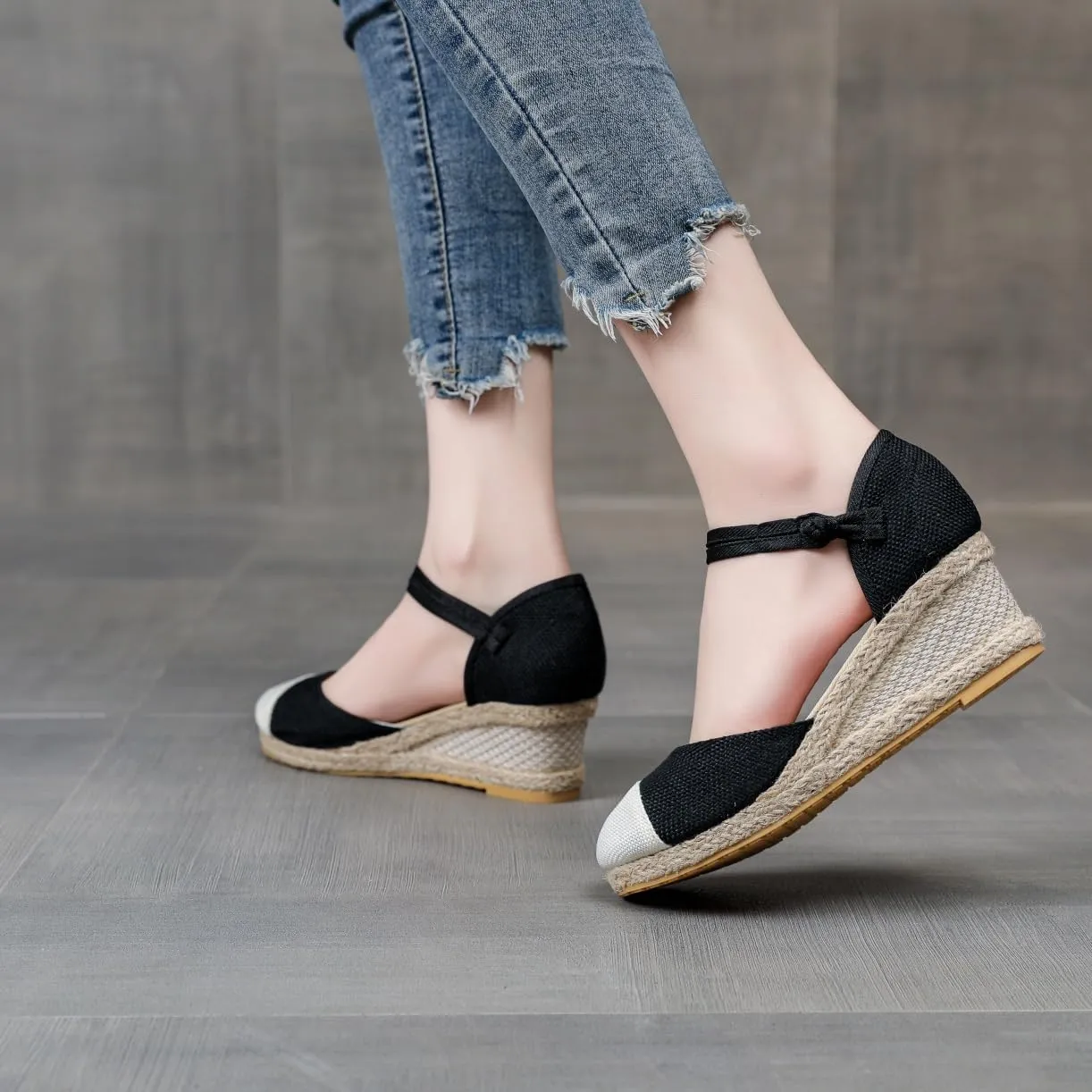 Women's Espadrilles Wedge Sandals Platform Closed Toe Ankle Strap Lace Up Summer Shoes Espadrille Heels Wedges for Women Bohemian Canvas