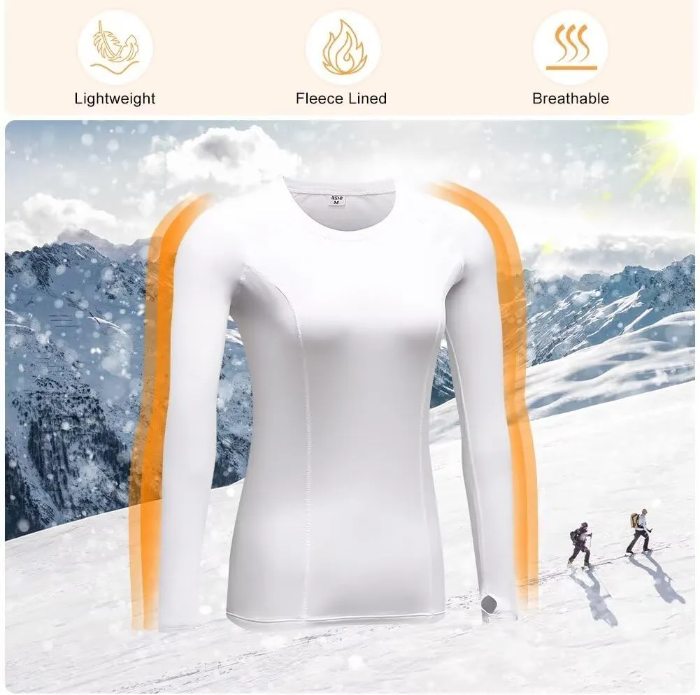 Women's Fleece Lined Thermal Long Sleeve Running Athletic Shirts Compression Base Layer Yoga Shirts for Women