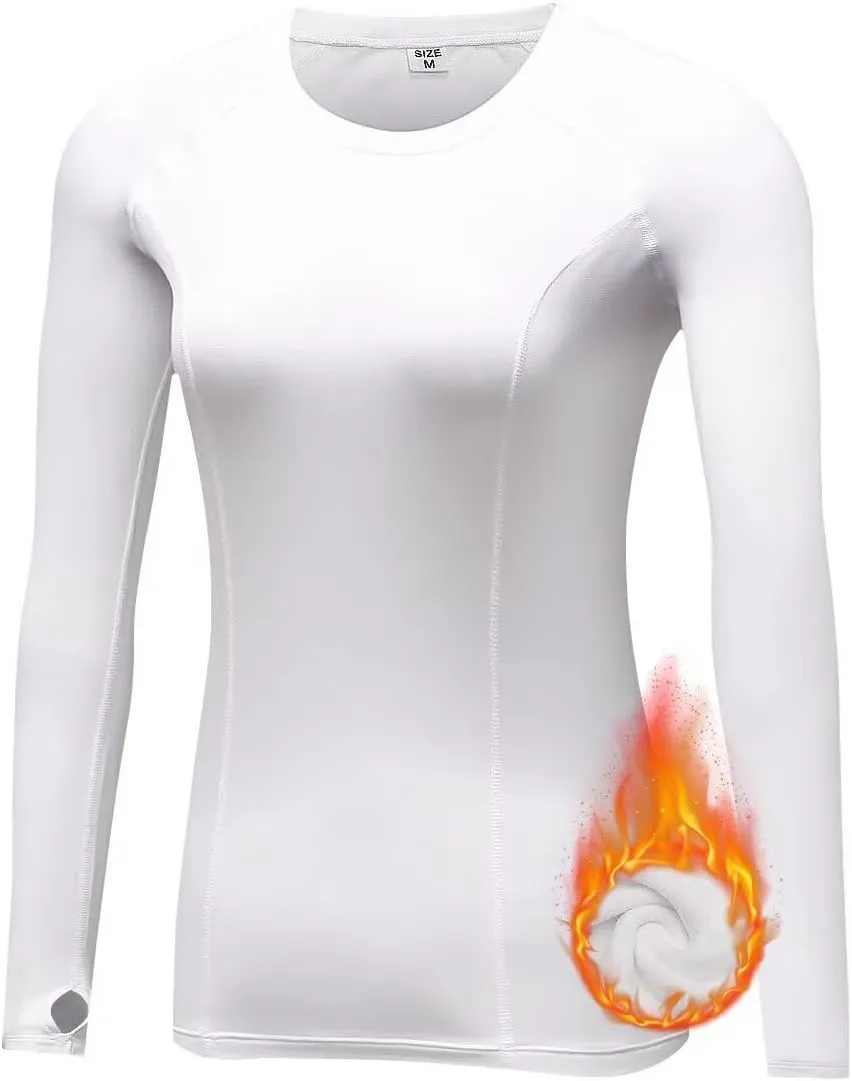 Women's Fleece Lined Thermal Long Sleeve Running Athletic Shirts Compression Base Layer Yoga Shirts for Women