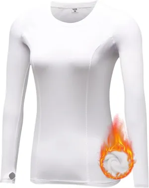Women's Fleece Lined Thermal Long Sleeve Running Athletic Shirts Compression Base Layer Yoga Shirts for Women