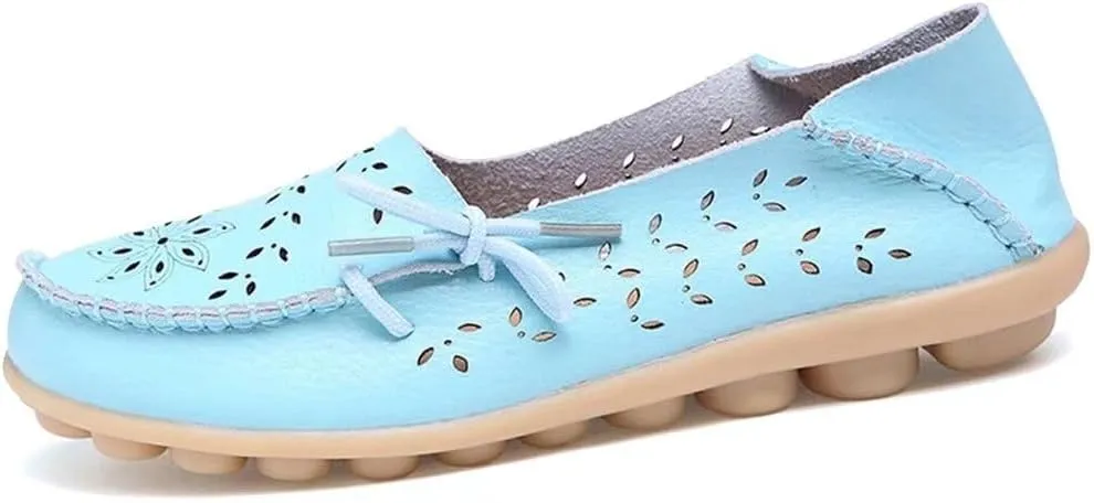 Women's Floral Leather Slip-On Shoes Flat Slipper Walking Loafers