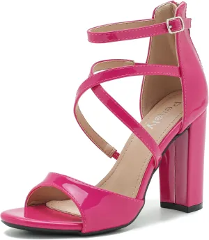 Women's Formal Strappy Sandal High Chunky Block Heel Ankle Strap Zip Up Heels