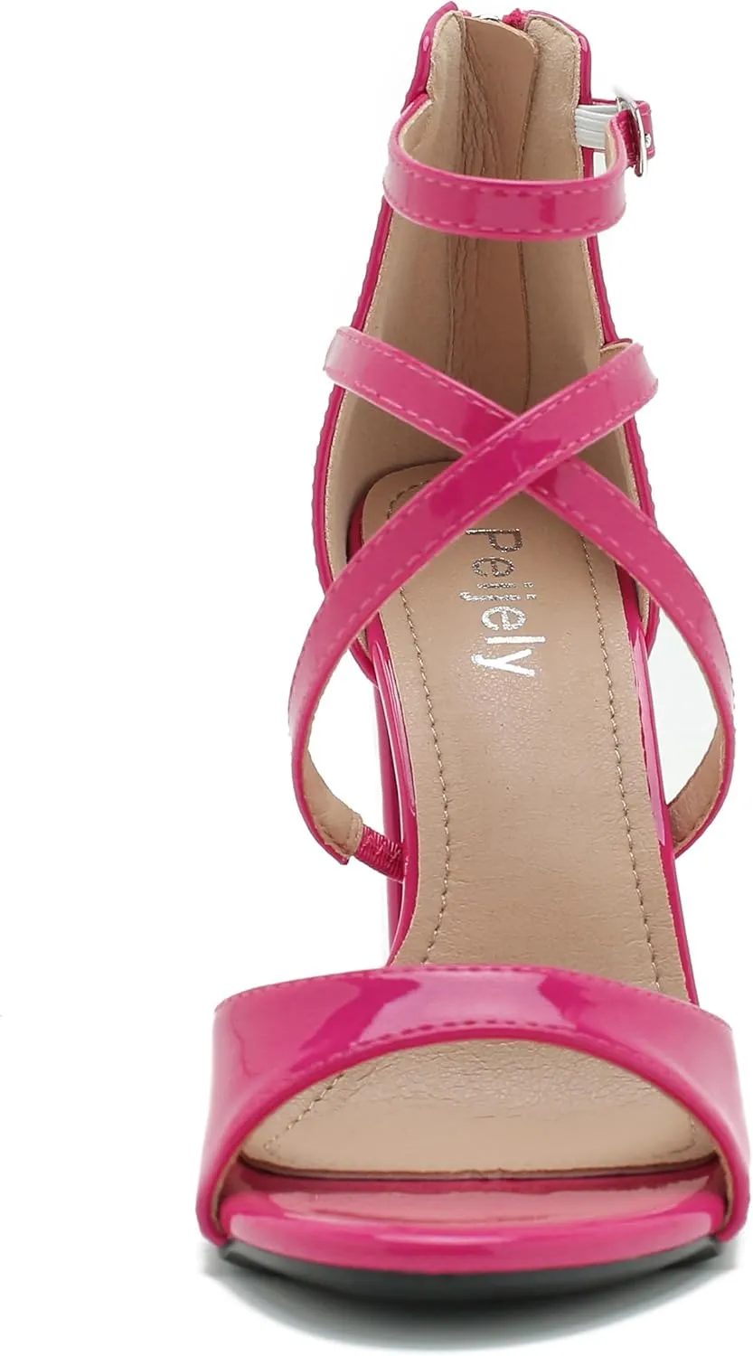 Women's Formal Strappy Sandal High Chunky Block Heel Ankle Strap Zip Up Heels