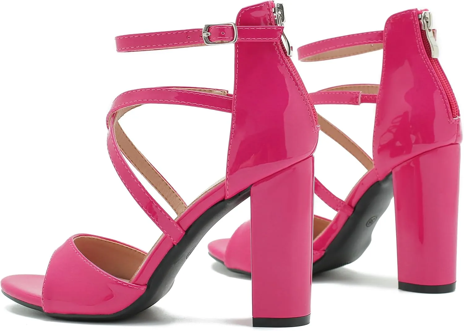 Women's Formal Strappy Sandal High Chunky Block Heel Ankle Strap Zip Up Heels
