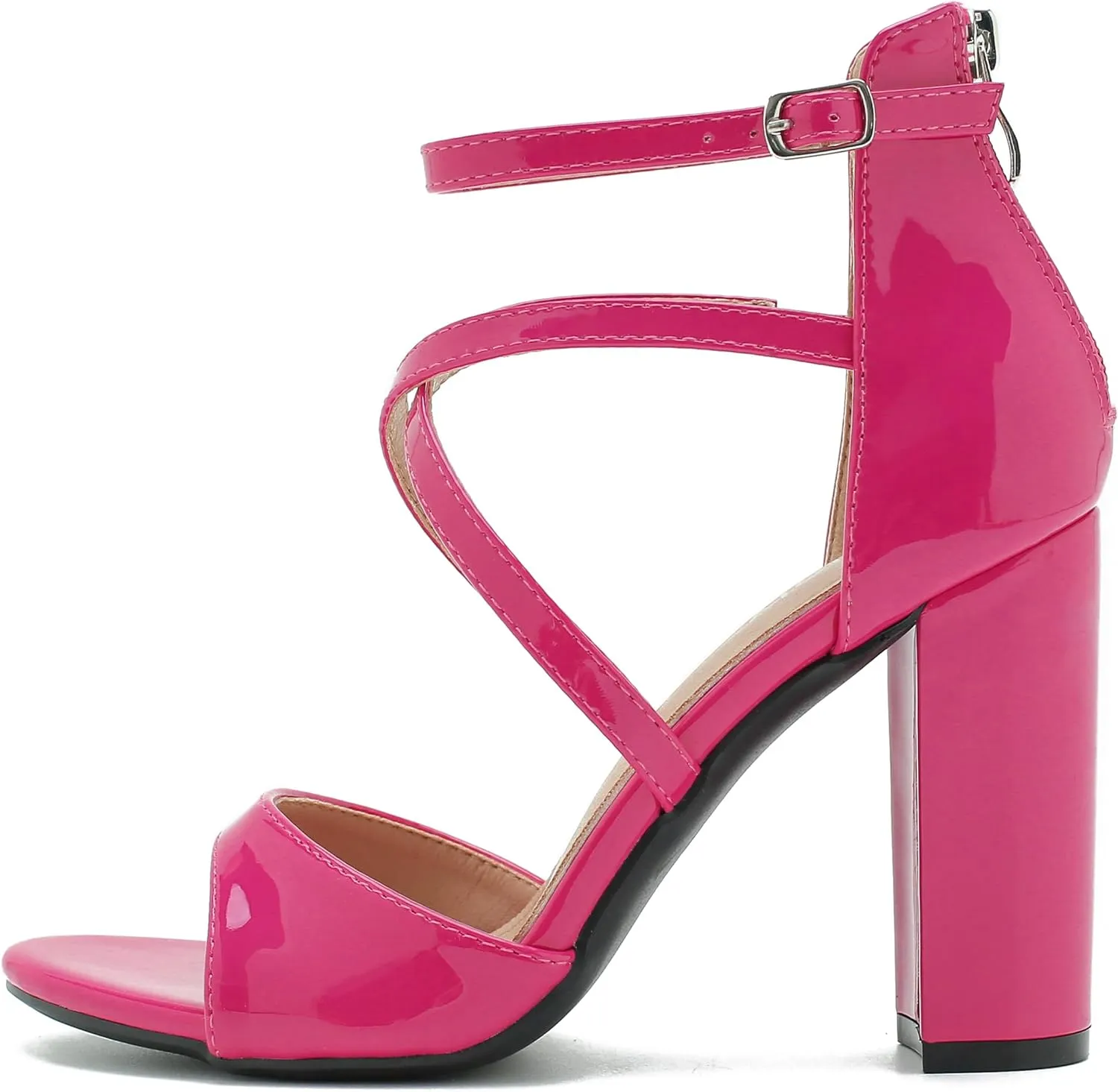 Women's Formal Strappy Sandal High Chunky Block Heel Ankle Strap Zip Up Heels