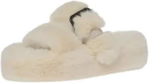 Women's Fuzzy Slippers Open Toe Fur Slides Fluffy Plush Slippers Furry Slip On Slippers House Shoes