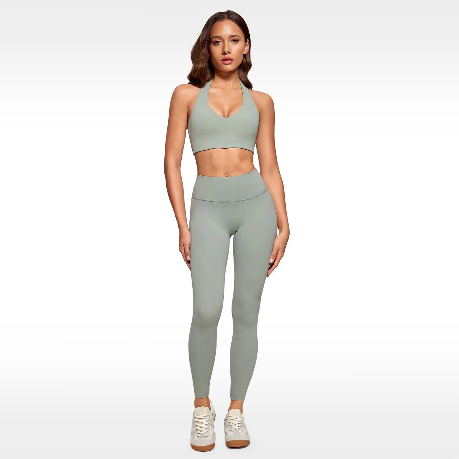 Womens Halter Longline Sports Bra Padded Low Back Yoga Bar Workout Crop Top with Built in Bra