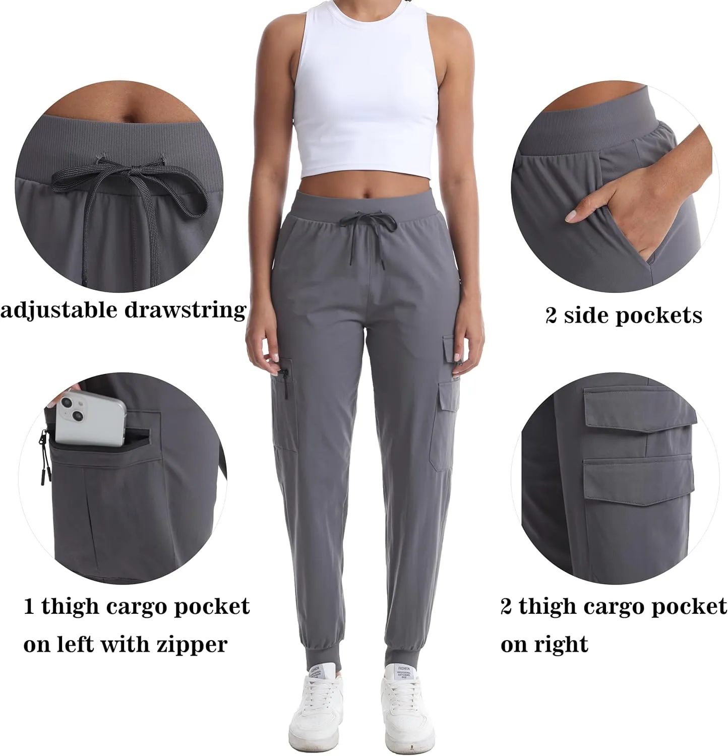 Women's Lightweight Hiking Joggers with Pockets - Water Resistant Cargo Pants for Outdoor Workouts Camping