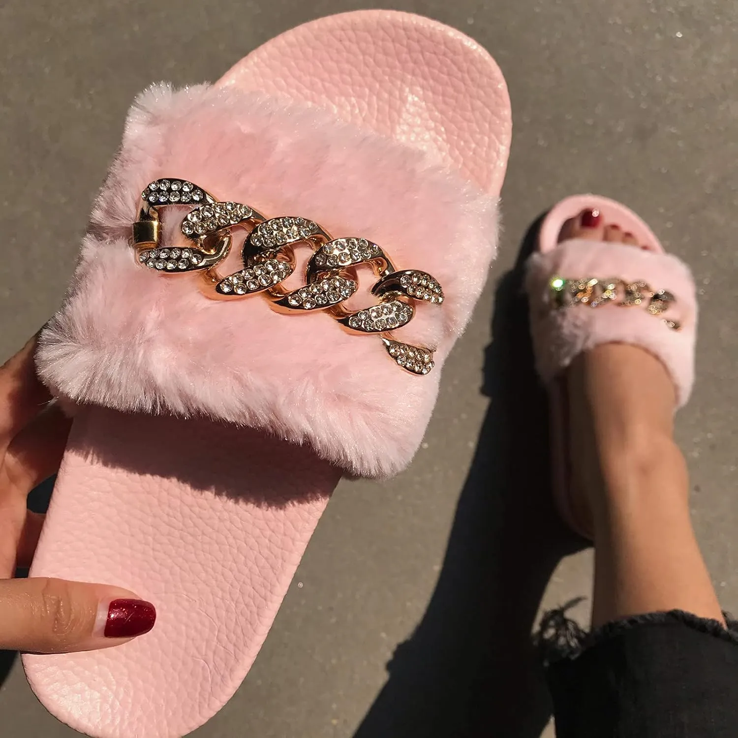 Women's Sandals Chain Sandals Slippers Beach Fashion Summer Slippers Flat Women's Shoes Crystal slipper