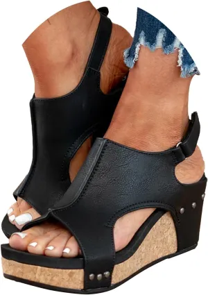 Womens Sandals Wedge Thick Bottom Studded Comfort Slope Sandals Women Summer Fashion Peep Toe Slip On Slide Slippers