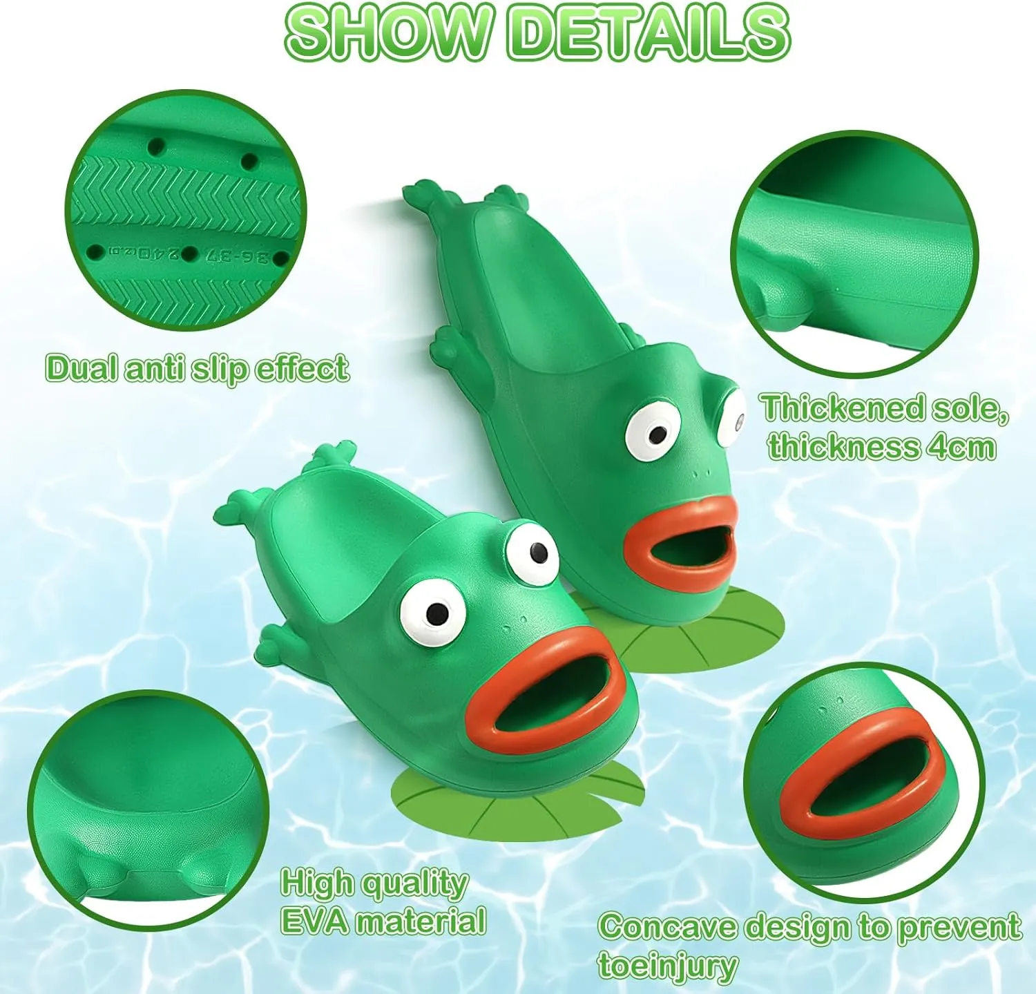 Womens Slides,Cloud Slides for Women Men,Frog Slippers,Frog Flip Flops,Funny House Slide Sandals for Beach Pool Shower Outdoor Indoor
