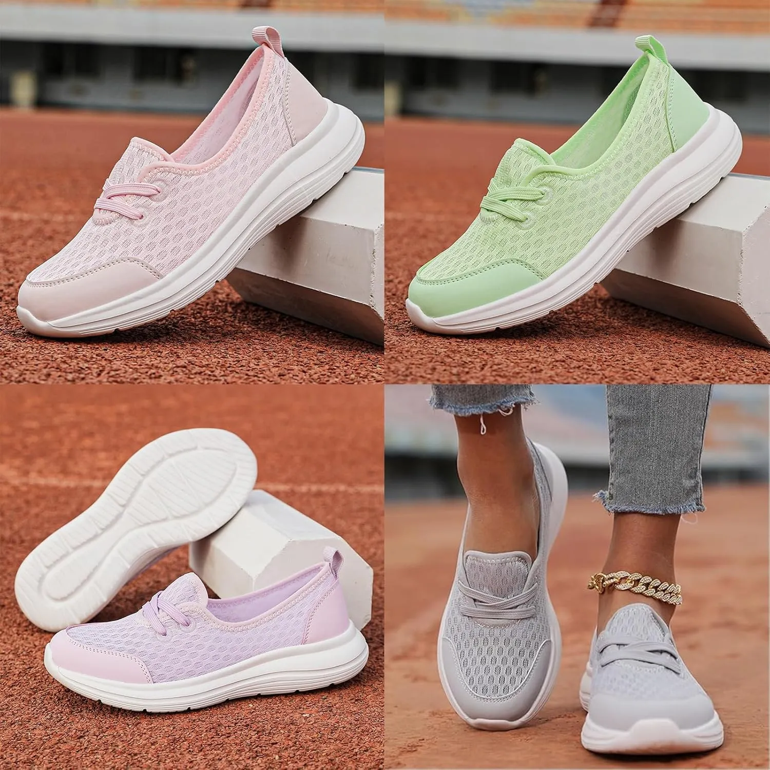 Women's Soft Sole Mesh Comfort Orthopedic Shoes, Walkclouds Breathable Slip-On Flat Walking Shoes, Comfortable Walking Shoes Orthopedic Shoes for Women(Gray,US 8)