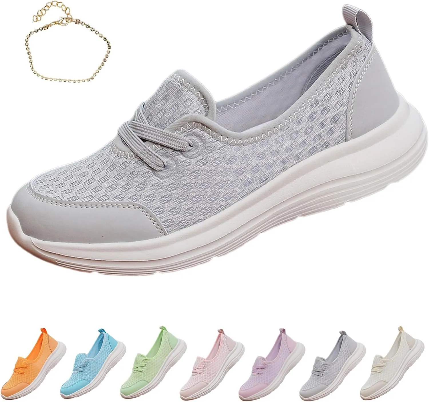 Women's Soft Sole Mesh Comfort Orthopedic Shoes, Walkclouds Breathable Slip-On Flat Walking Shoes, Comfortable Walking Shoes Orthopedic Shoes for Women(Gray,US 8)