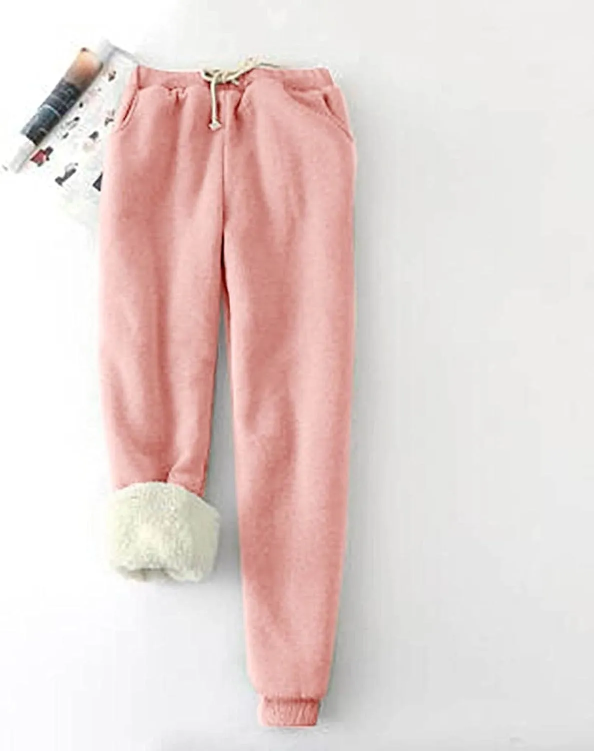 Womens Sweatpants Fleece Sherpa Lined Sweatpants with Pocket Thermal Leggings Winter Warm Sherpa Lined Joggers