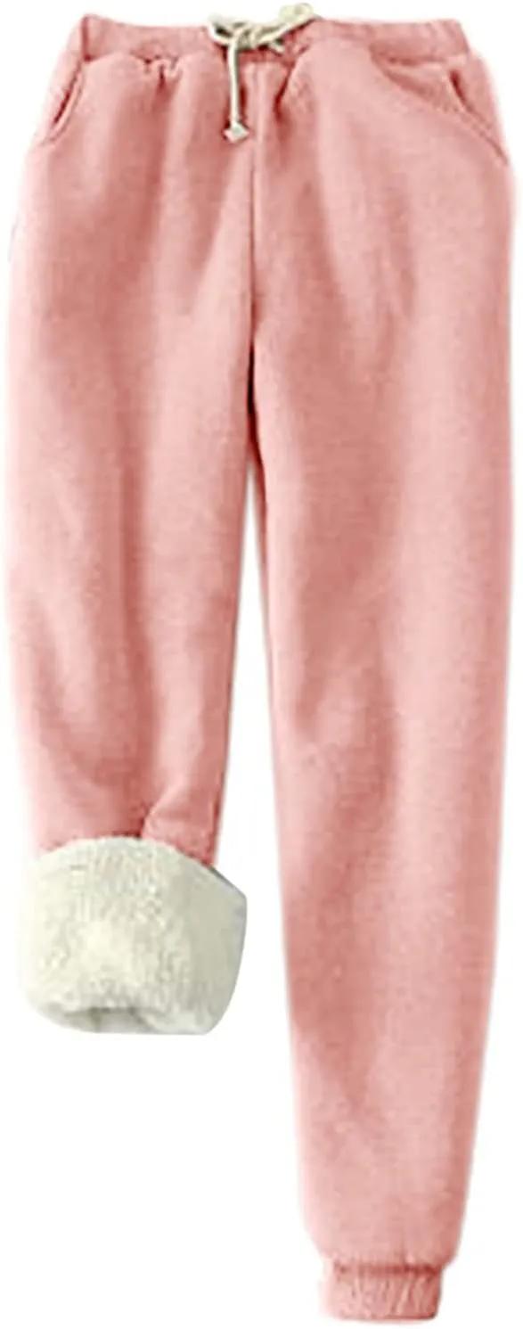 Womens Sweatpants Fleece Sherpa Lined Sweatpants with Pocket Thermal Leggings Winter Warm Sherpa Lined Joggers