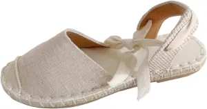 Women's Versatile Flat Sandals Solid Canvas Strap Flat Sandals Fashion Lace Up Closed Toe Shoes Dressy Flip Flops Women