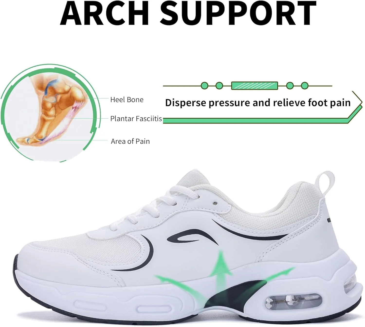 Womens Walking Shoes with Arch Support | Orthotic Sneakers for Plantar Fasciitis Foot Heel Pain Relief | Tennis Running Shoes US 6.5-11