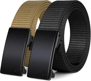 WONDAY 2 Pack Nylon Ratchet Golf Belts for Men, Casual Tactical Web Belt with Quick Release Automatic Slide Buckle