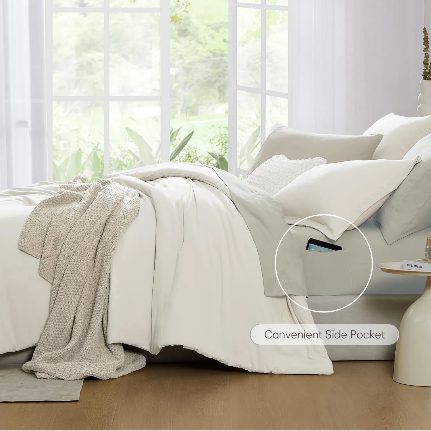 WRENSONGE Queen Comforter Set - 7 Pieces White Soft Bed in a Bag Queen with Fitted Sheet, Flat Sheet, 2 Pillow Shams, and 2 Pillowcases- Warm Bedding Sets for All Season