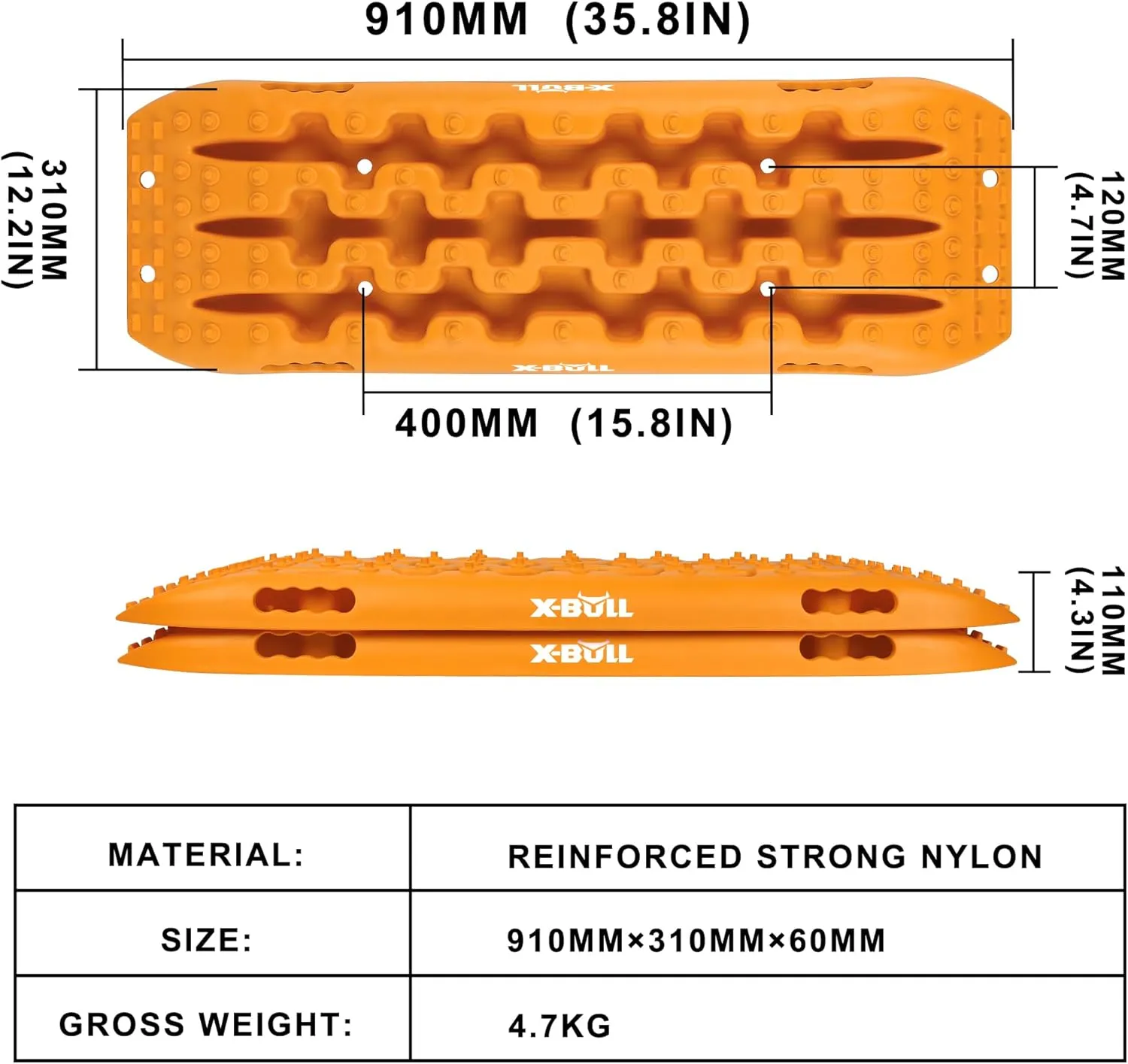 X-BULL New Recovery Traction Tracks Tire Ladder for Sand Snow Mud 4WD(Orange)