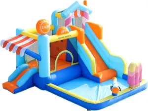 x Doctor Dolphin Inflatable Water Bounce House with Water Slide and Blower for Kids, Double Slide Jumping Water Park Blow Up Bouncy Castle with Ball Pit for Indoors & Outdoors