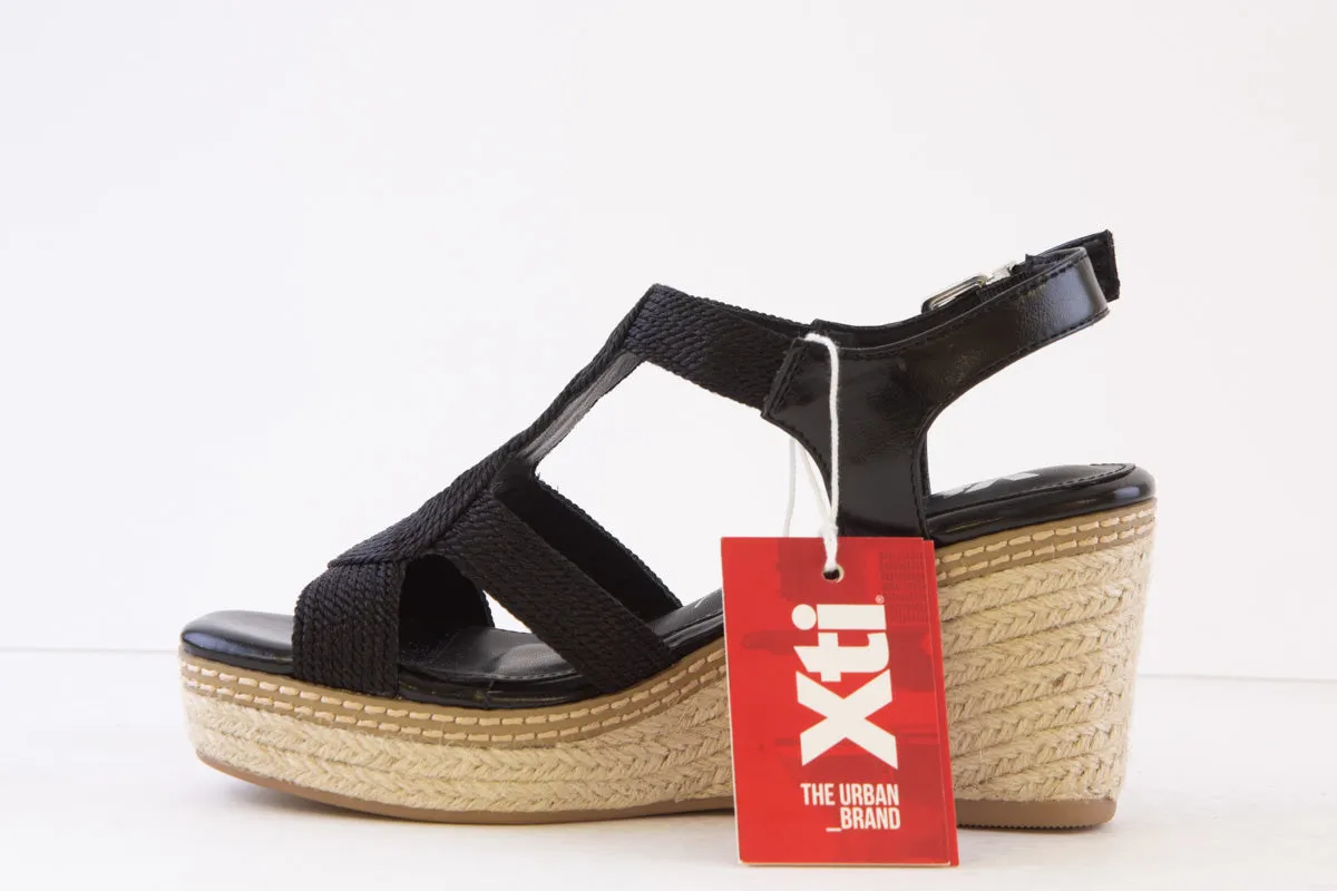 XTI - 142320 HIGH WEDGE ESPADRILLE SANDAL - BLACK