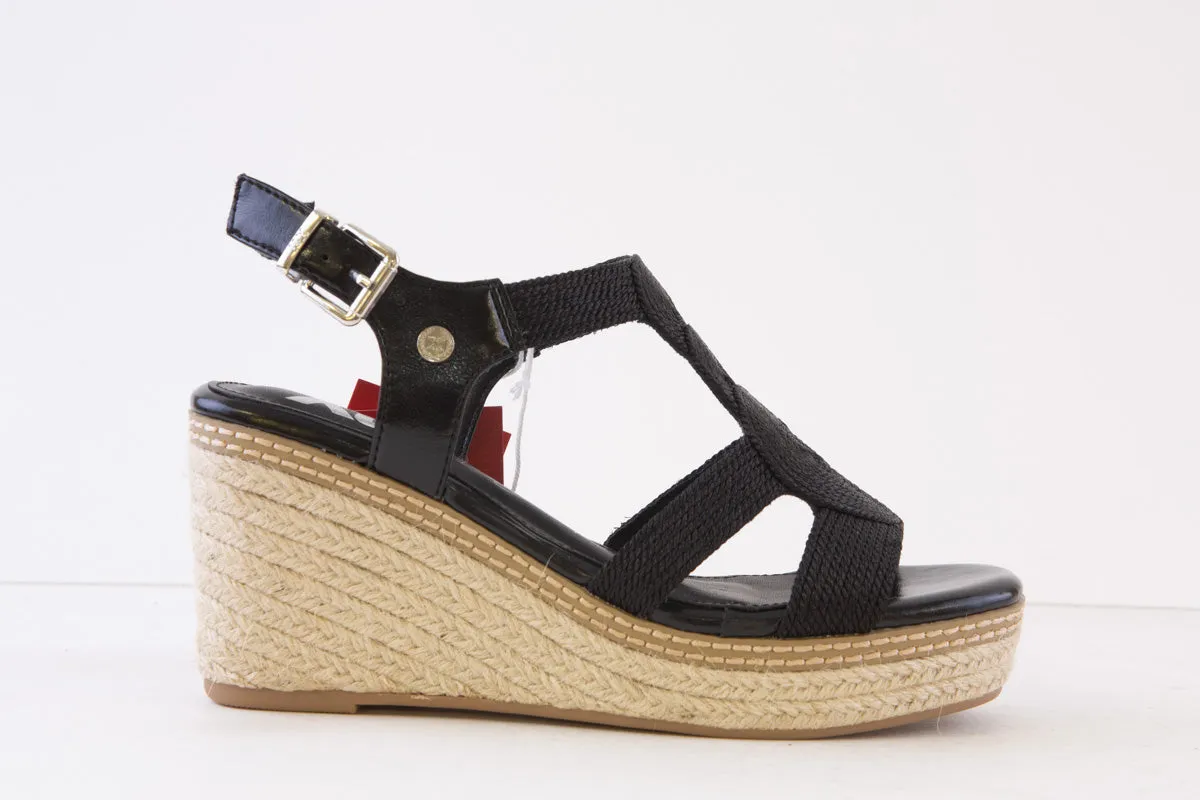 XTI - 142320 HIGH WEDGE ESPADRILLE SANDAL - BLACK
