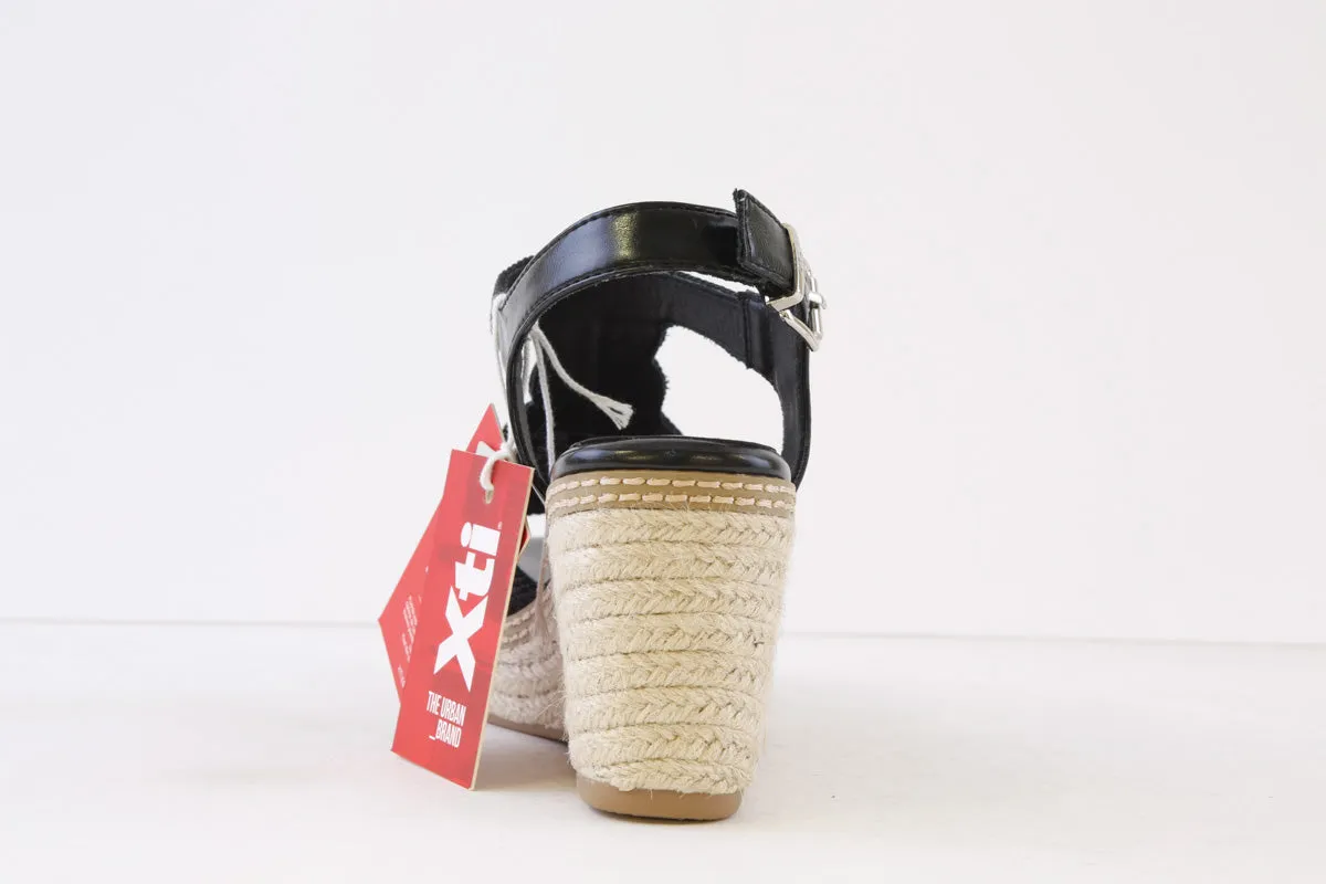 XTI - 142320 HIGH WEDGE ESPADRILLE SANDAL - BLACK