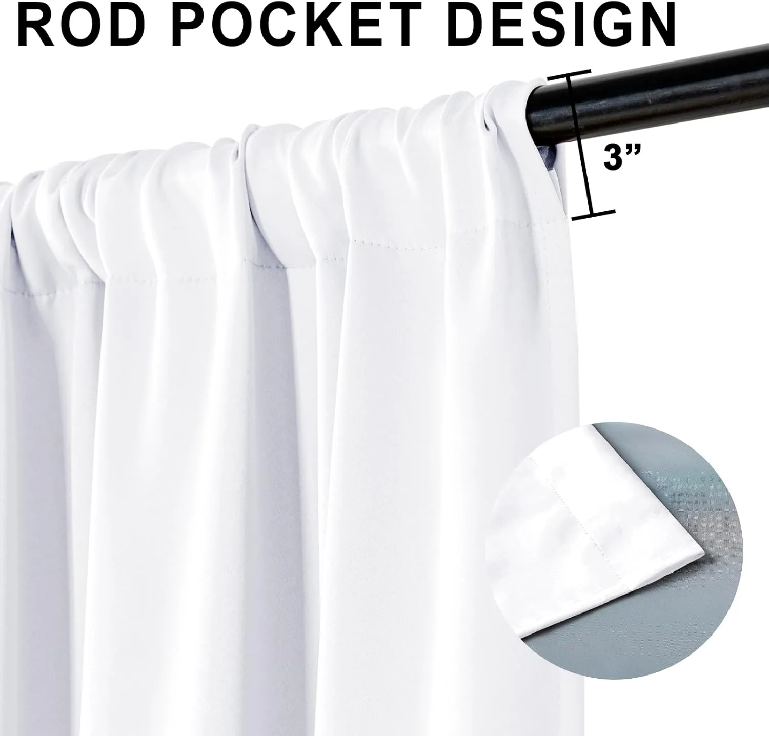 XWZO 100% Blackout Curtain Panels - Thermal Insulated Black Liner Rod Pocket Curtains, Noise Reducing and Heat Blocking Drapes for Hall and Studio Windows with Tiebacks, White, W42 x L72, Set of 2