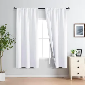XWZO 100% Blackout Curtain Panels - Thermal Insulated Black Liner Rod Pocket Curtains, Noise Reducing and Heat Blocking Drapes for Hall and Studio Windows with Tiebacks, White, W42 x L72, Set of 2