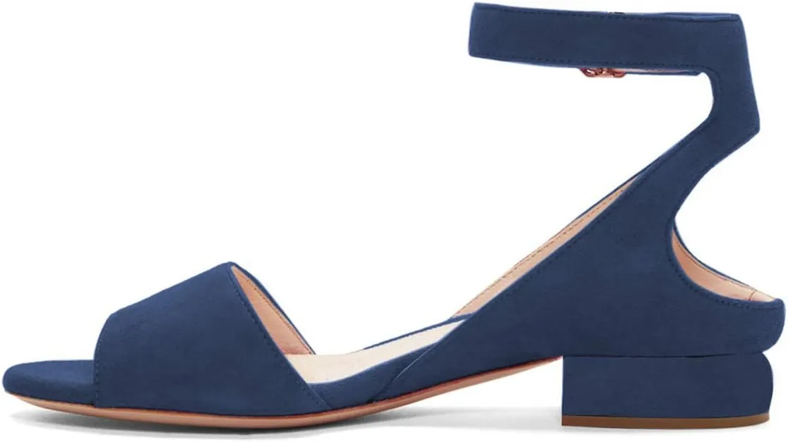 XYD Strappy Low Heel Sandal Pumps for Women Open Toe Ankle Strap Slingback Chunky Heeled Dressy Shoes