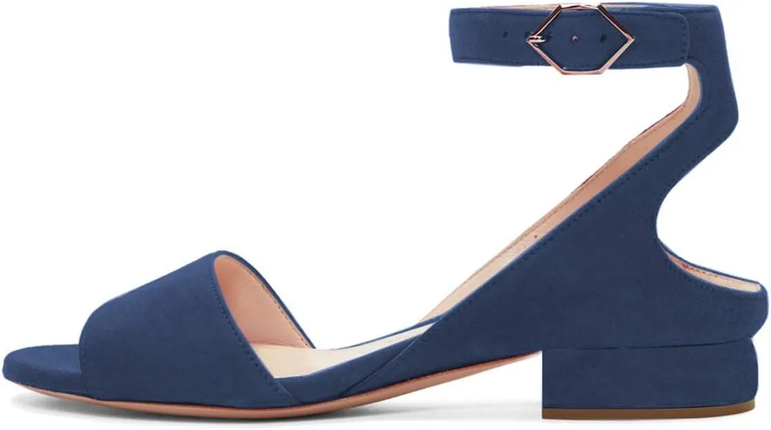 XYD Strappy Low Heel Sandal Pumps for Women Open Toe Ankle Strap Slingback Chunky Heeled Dressy Shoes