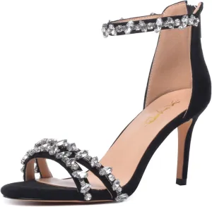 XYD Women Mid Heel Rhinestone Strappy Sandals Open Toe Ankle Strap Prom Evening Party Dressy Shoes